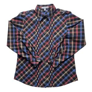 FOXCROFT Wrinkle Free Blouse Pleats Button Up Shirt Colorful Long Sleeves Size 8